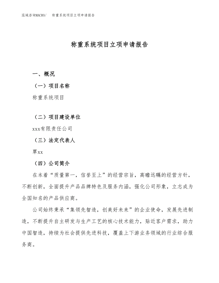 关于建设称重系统项目立项申请报告模板（总投资9000万元）_第1页