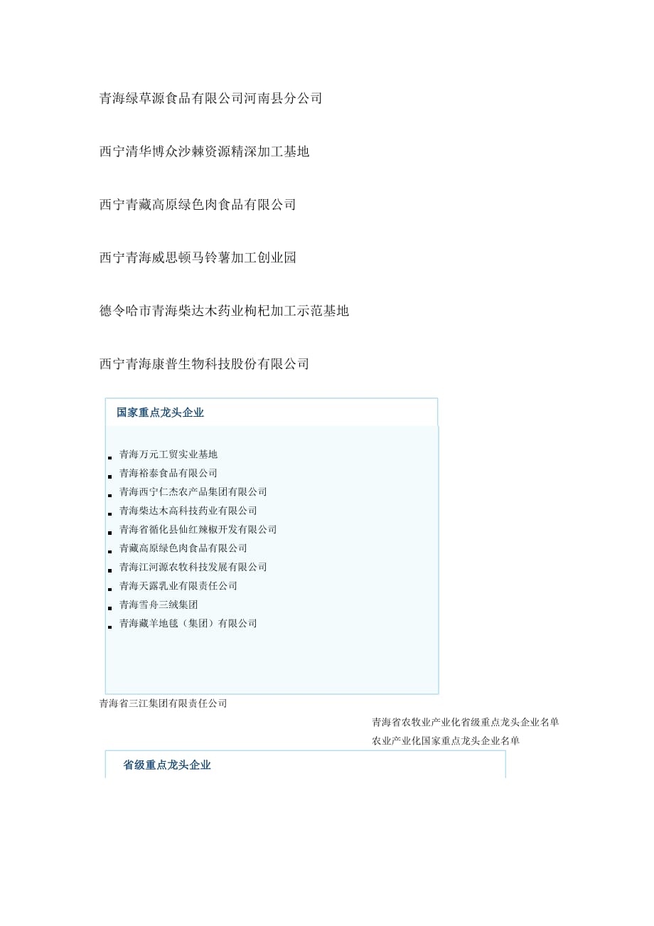 国家重点龙头企业及省级重点龙头企业农牧业产业化省级重点龙头企业.doc_第1页