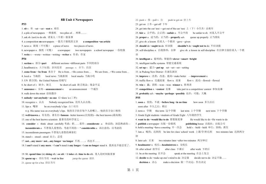 牛津上海八下-8B-Unit4-Newspapers-知识点梳理-文档资料_第1页