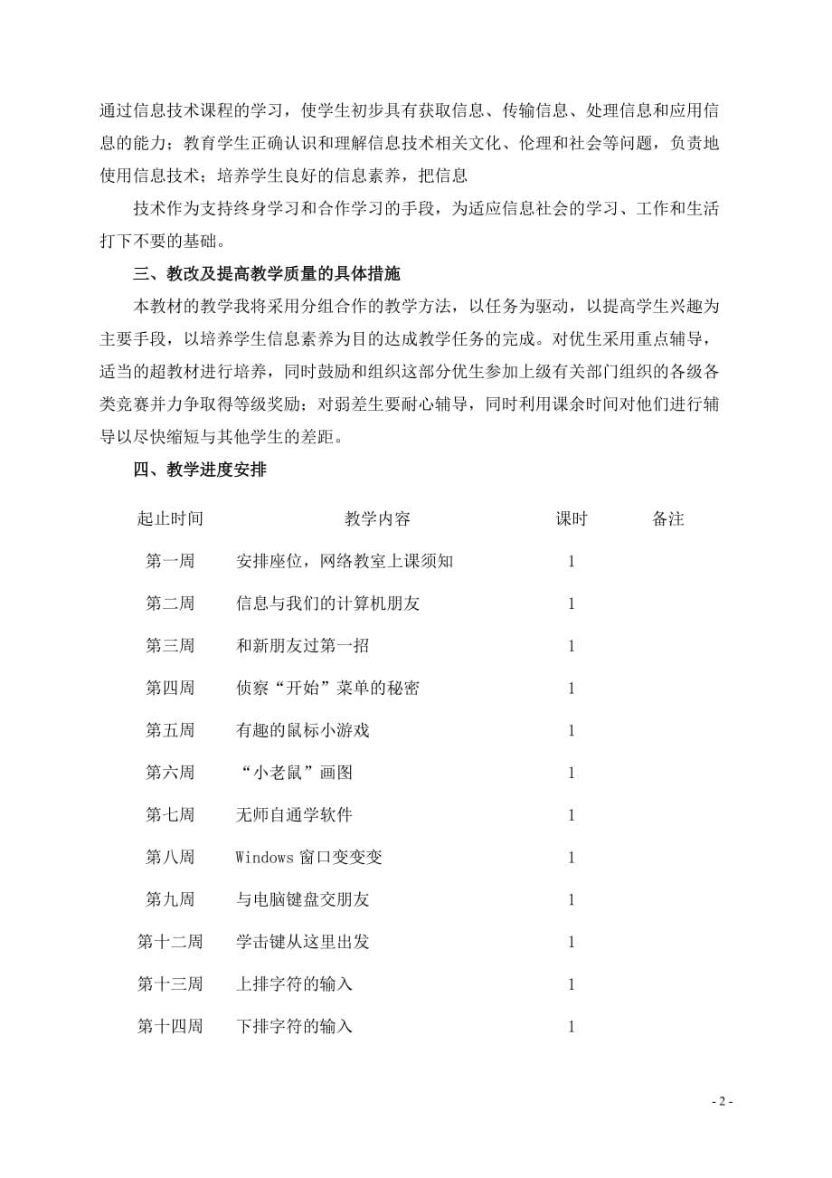 2012-2013年度三年级上册信息技术教学计划(川教版)_第2页