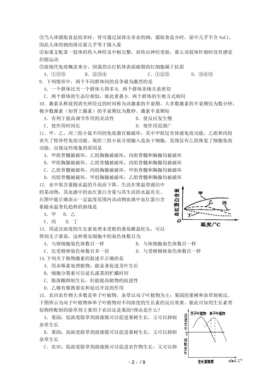 湖南长沙学高二生物上学期期中考试_第2页