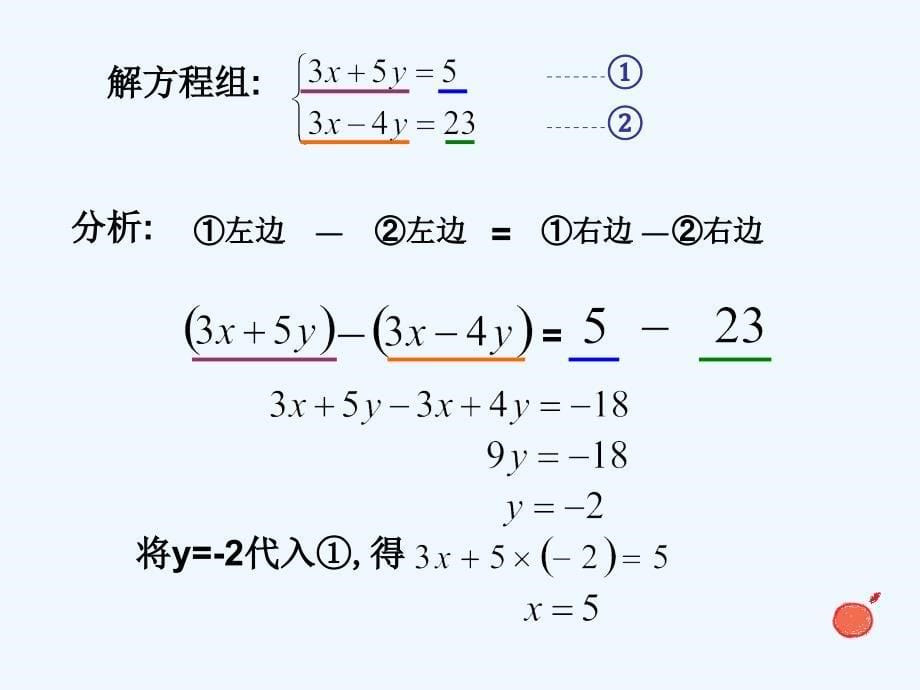 数学华东师大版七年级下册《二元一次方程组的解法》（加减消元法）课件_第5页