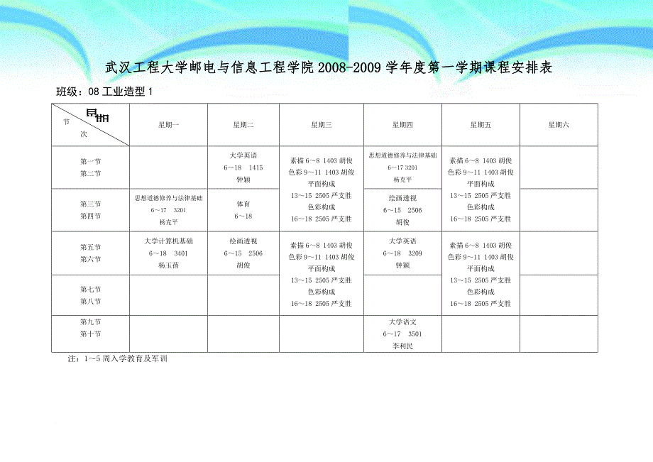 武汉工程大学邮电与信息工程学院2008-2009 学年度第一学期课程安排表_第3页