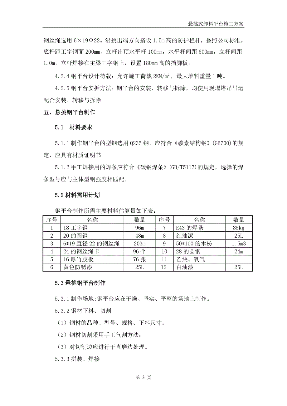 悬挑式卸料平台施工实施方案汇总_第3页