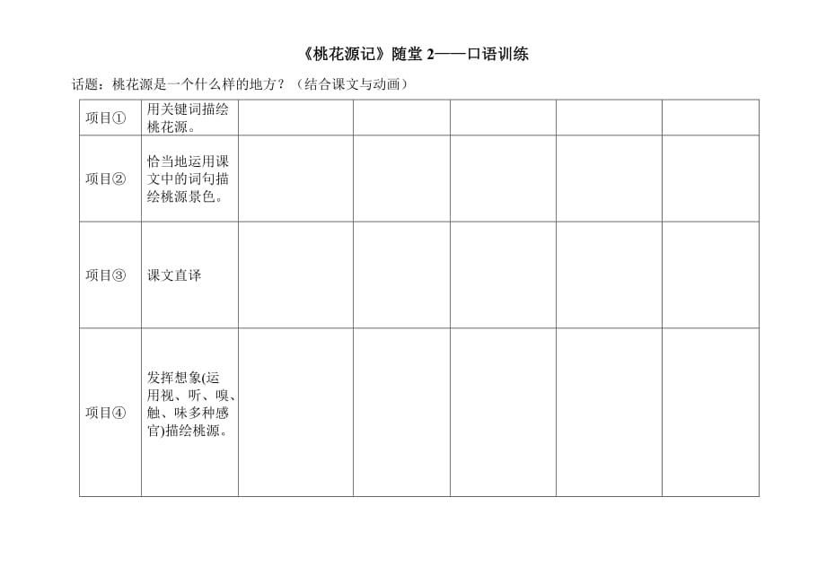 语文人教版八年级上册桃花源记（口语训练）_第1页