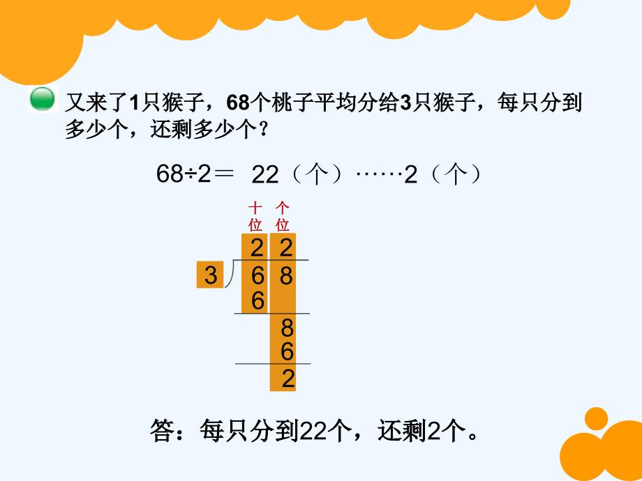 数学北师大版三年级下册分桃子（两位数除以一位数）_第4页