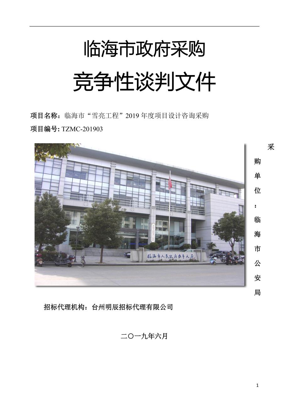 临海市雪亮工程2019年度设计咨询采购竞争性谈判文件_第1页