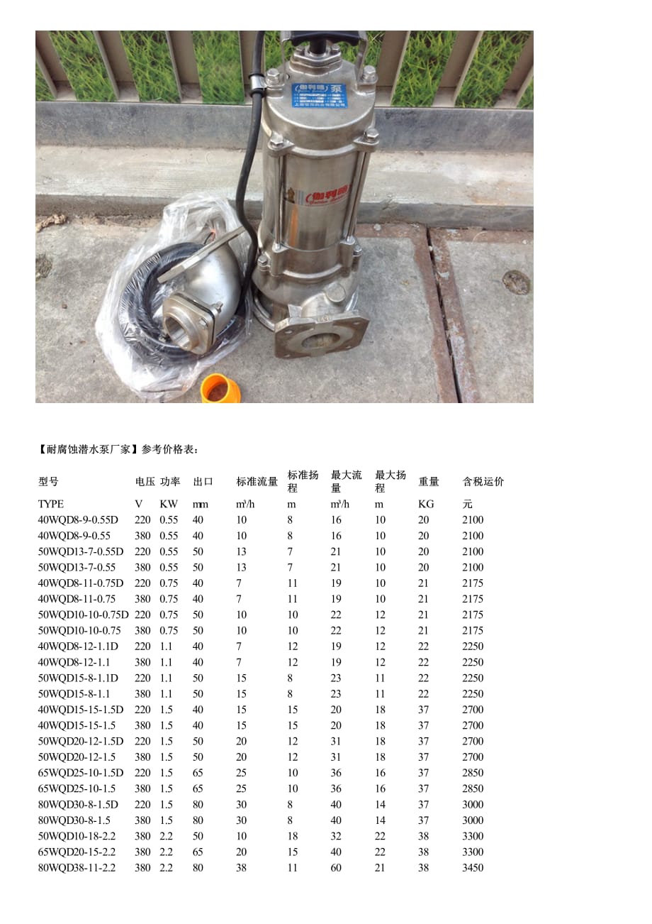 耐腐蚀潜水泵厂家产品特点安装方式及价格_第2页