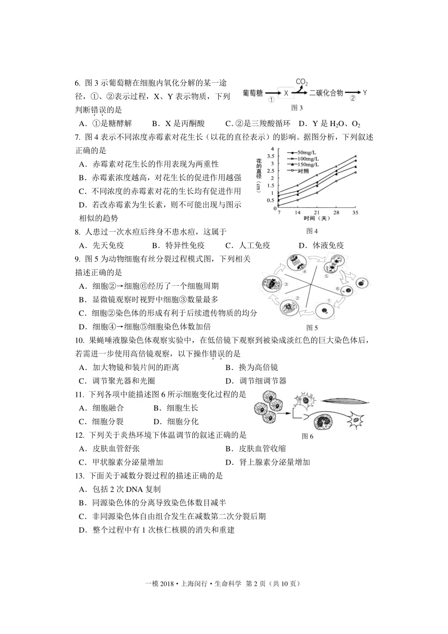 2018年上海闵行生命科学一模试卷及答案_第2页