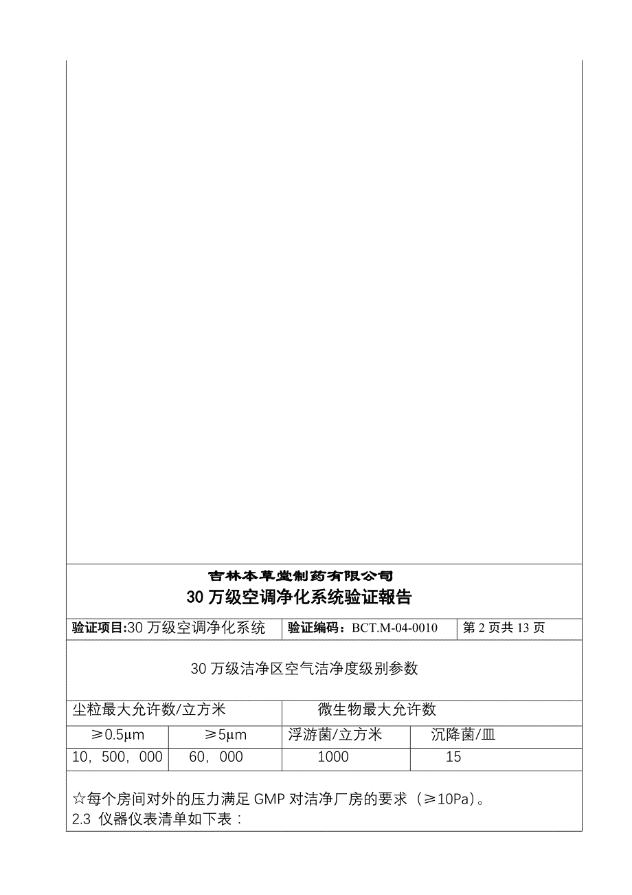 0010《30万级空调净化系统》验证报告_第3页