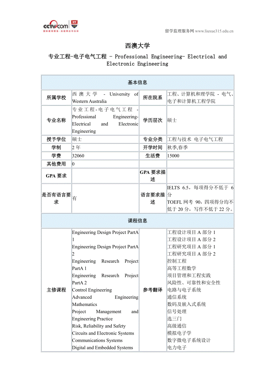 西澳大学专业工程电子电气工程硕士_第1页