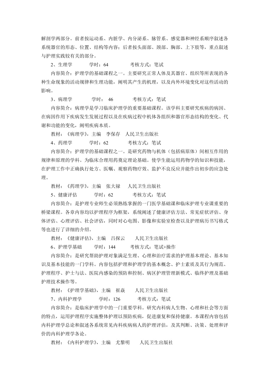 护理学专业教学计划(同名42827)_第2页