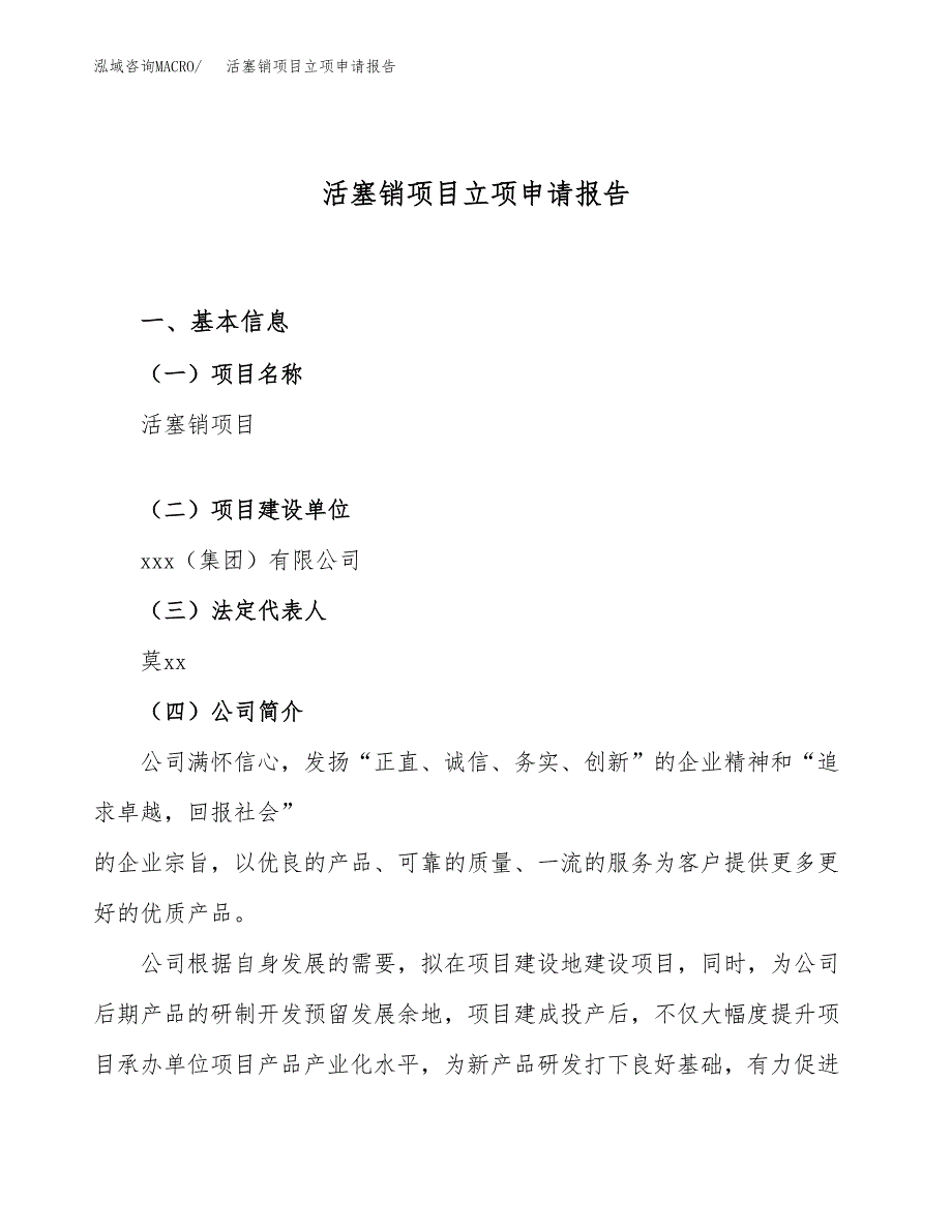 关于建设活塞销项目立项申请报告模板（总投资19000万元）_第1页