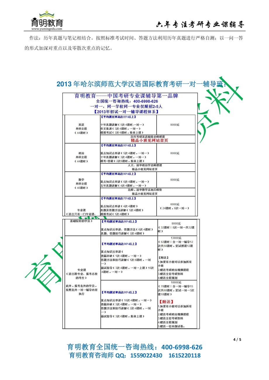 育明教育：2013年哈尔滨师范大学汉语国际教育考研参考书目考研真题考研经验招生人数复试分数线一对一辅导班_第4页