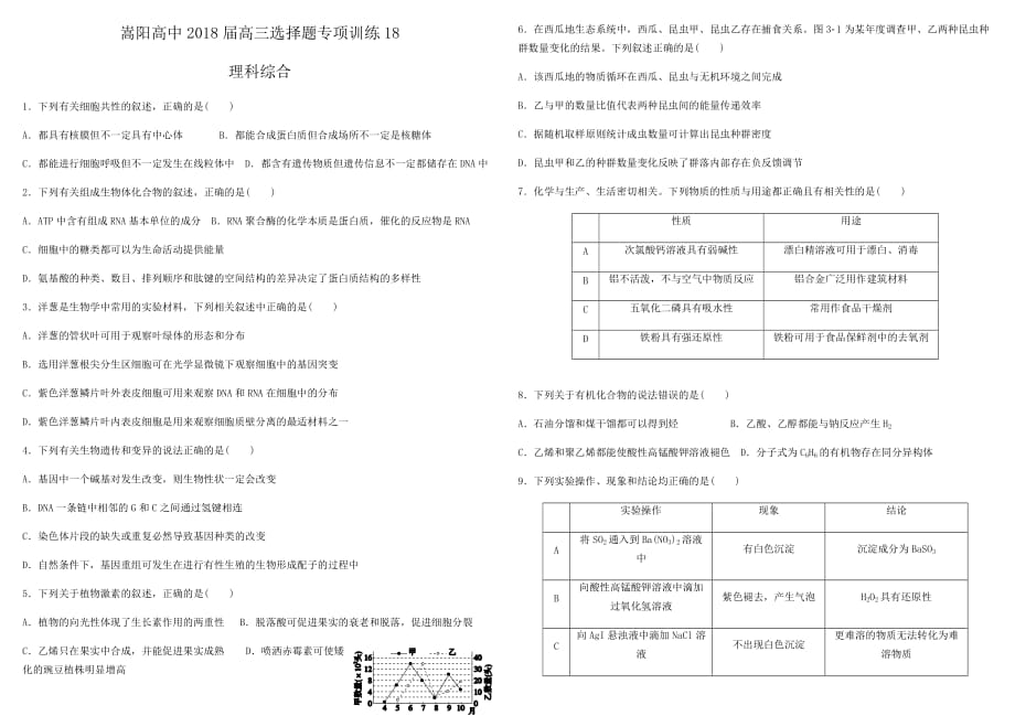 理科综合选择题训练18带答案_第1页