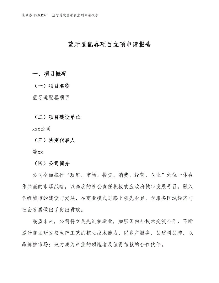 关于建设蓝牙适配器项目立项申请报告模板（总投资6000万元）_第1页