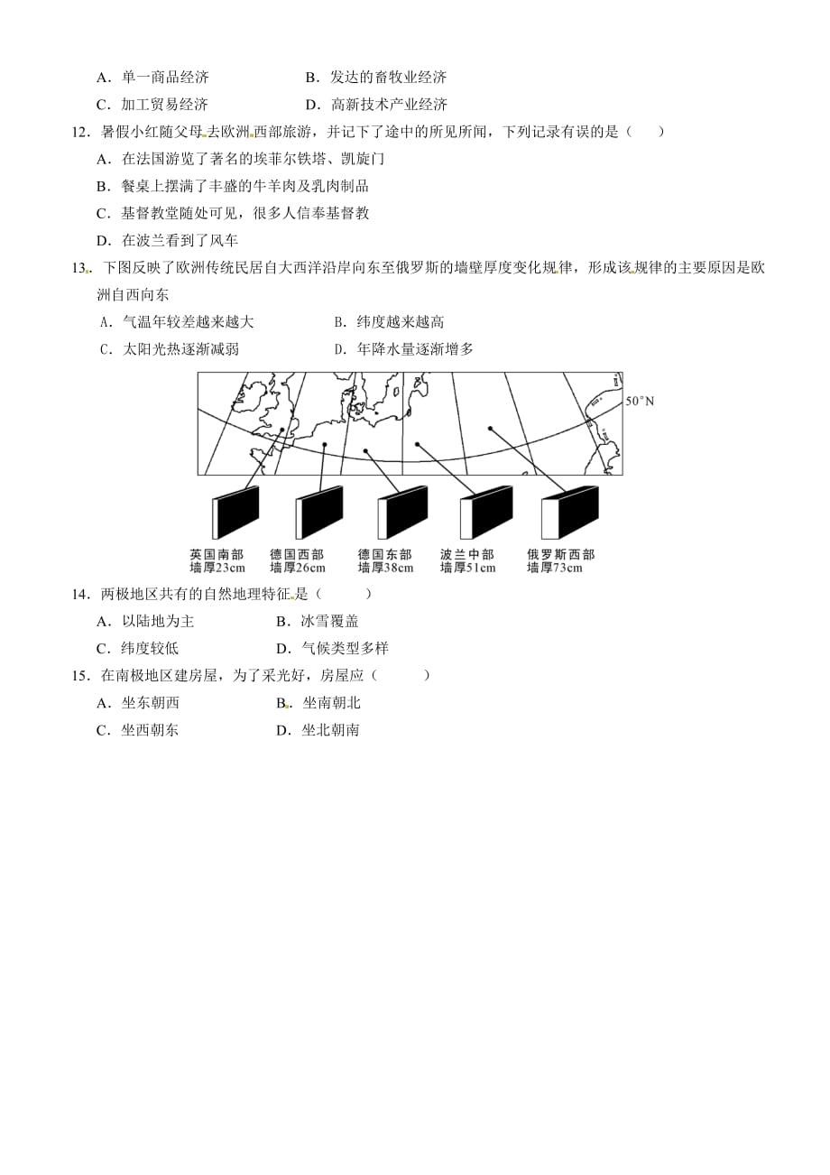 （教育精品）四川省眉山市华兴联谊学校2014年七年级下学期期中考试地理试卷-1_第2页