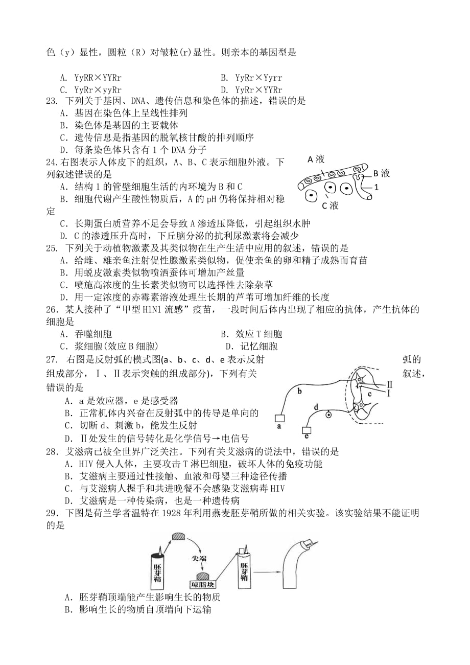 （教育精品）江苏省扬州职业高级中学2014年高二下学期学业水平测试模拟考试生物试卷_第4页