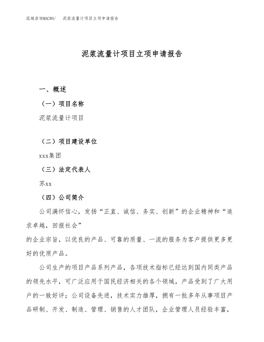 关于建设泥浆流量计项目立项申请报告模板（总投资5000万元）_第1页