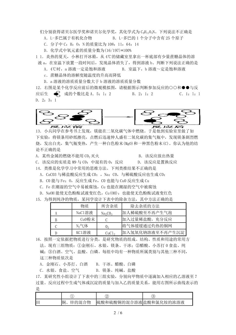 潍坊市中考化学模拟试题和答案_第2页