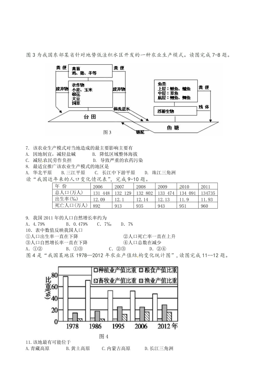 （教育精品）甘肃省嘉峪关市第一中学2014年高三上学期第三次模拟考地理试卷_第2页