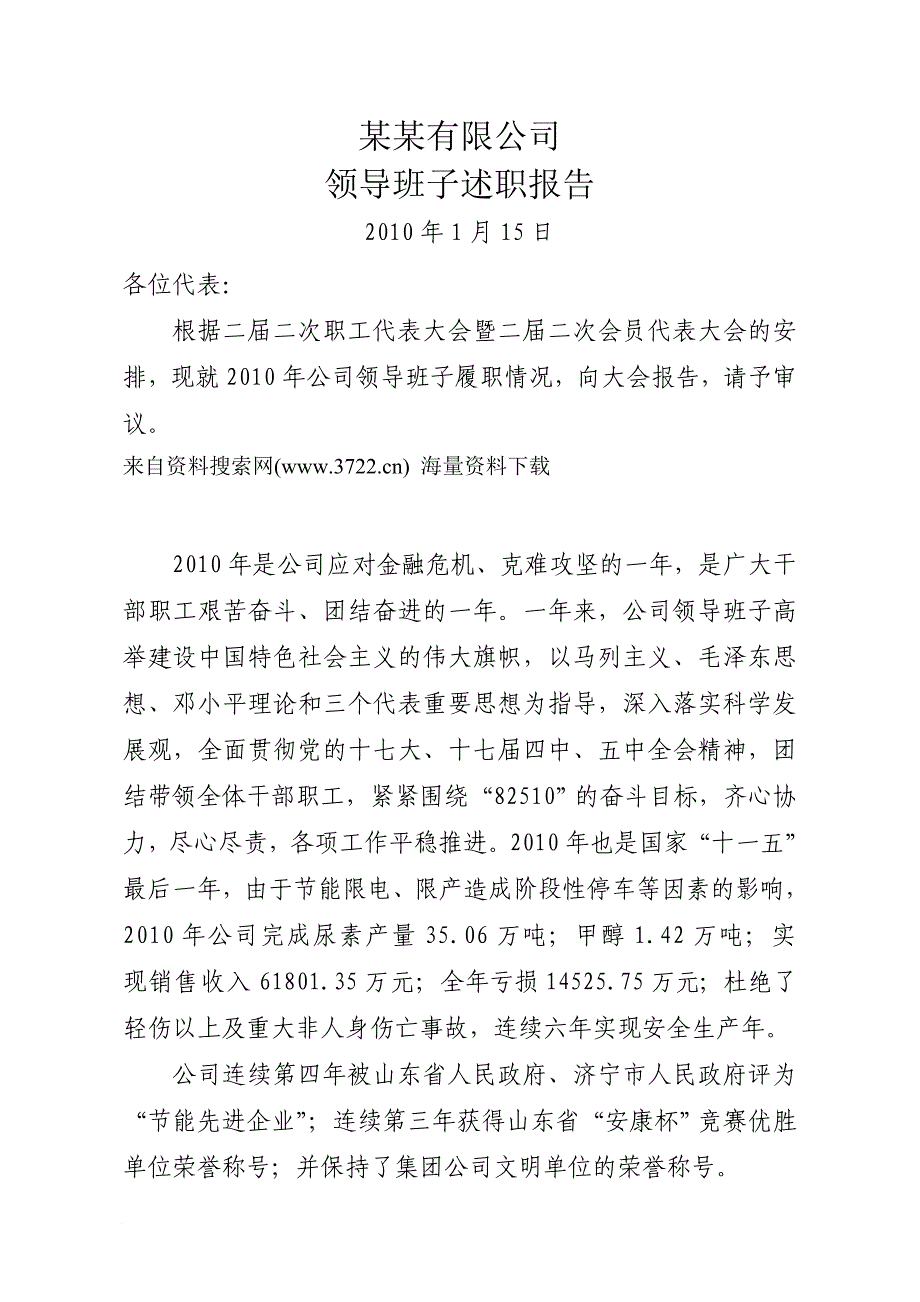 某某有限公司领导班子述职报告(定稿)(doc 13页)(同名15688)_第1页