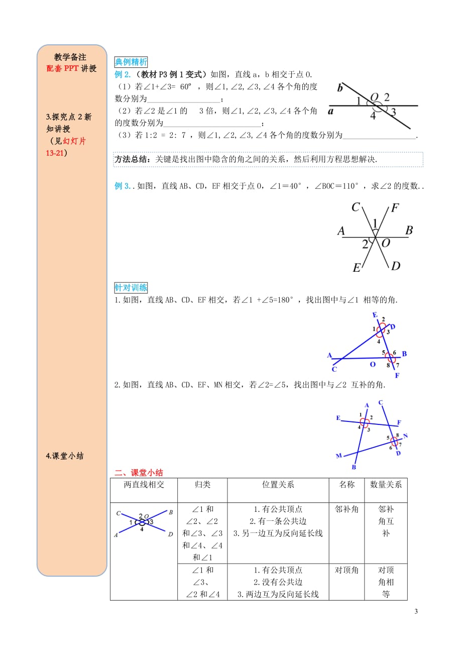 2019春七年级数学下册第五章 相交线与平行线 5.1 相交线 5.1.1 相交线导学案（无答案）（新版）新人教版_第3页