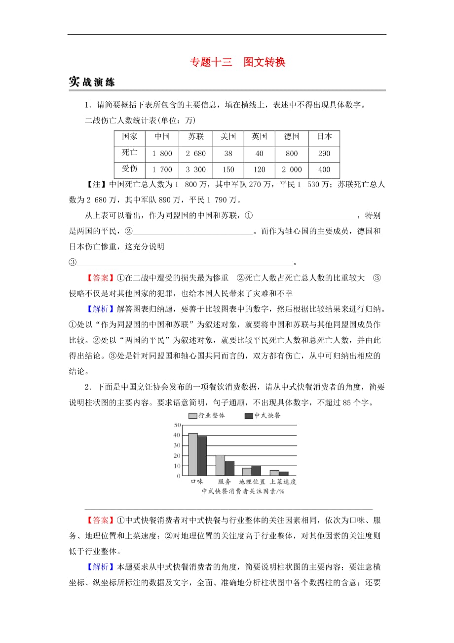 2019年高考语文一轮复习专题十三 图文转换实战演练_第1页