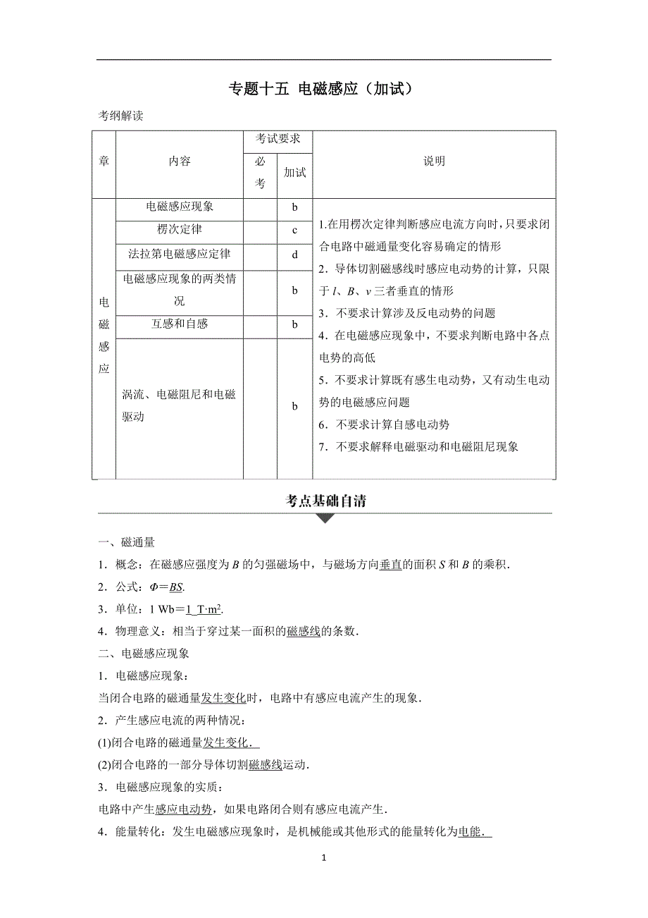 重庆市学2017届高三高考物理二轮总复习与增分策略练习：专题十五电磁感应（加试）（附解析）$822504.doc_第1页