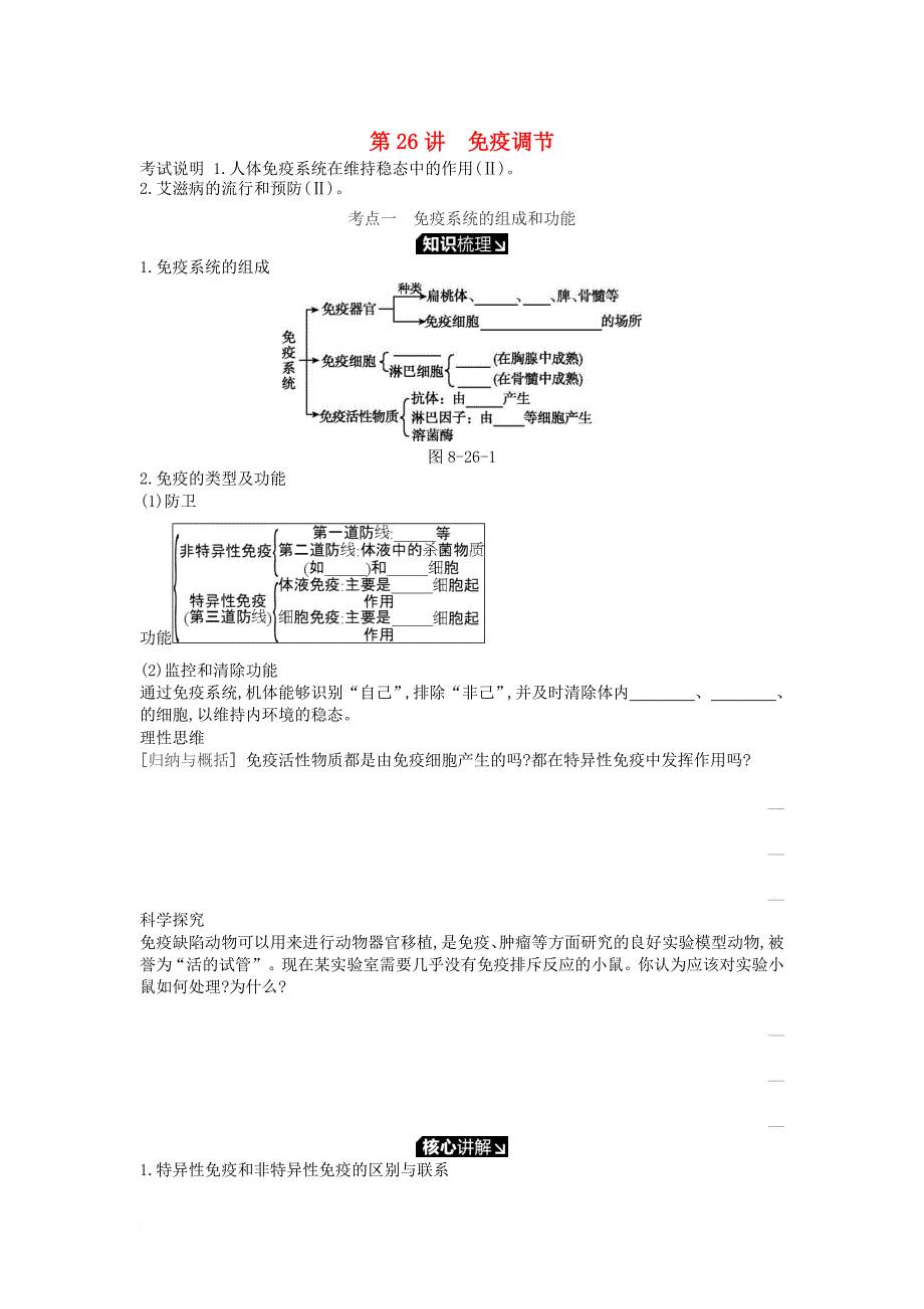 2019版高考生物一轮复习 第8单元 生命活动的调节 第26讲 免疫调节学案 苏教版_第1页