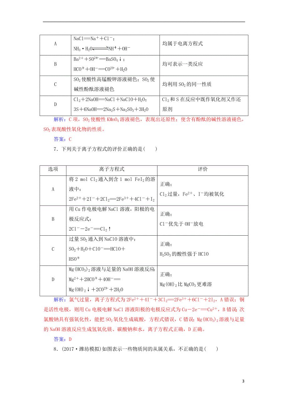 2019版高考化学一轮复习 第二章 化学物质及其变化章末检测_第3页