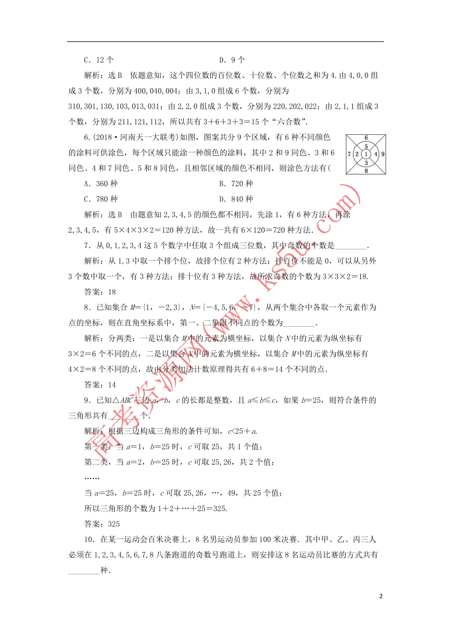 2019届高考数学一轮复习课时跟踪检测（五十五）分类加法计数原理与分步乘法计数原理 理（普通高中）_第2页