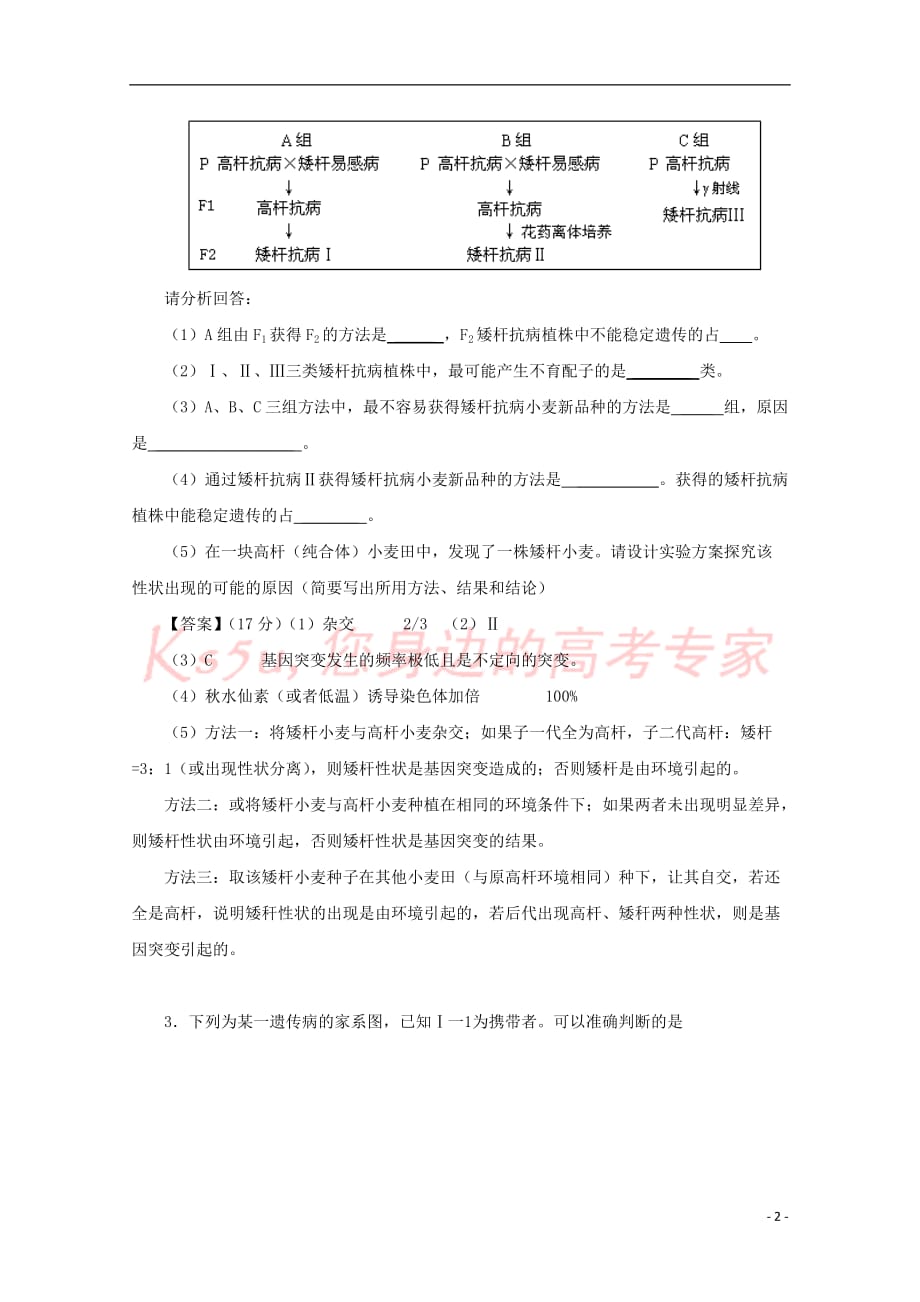 2018广东省天河区高考生物一轮复习专项检测试题32 基因分离定律和自由组合定律 新人教版_第2页