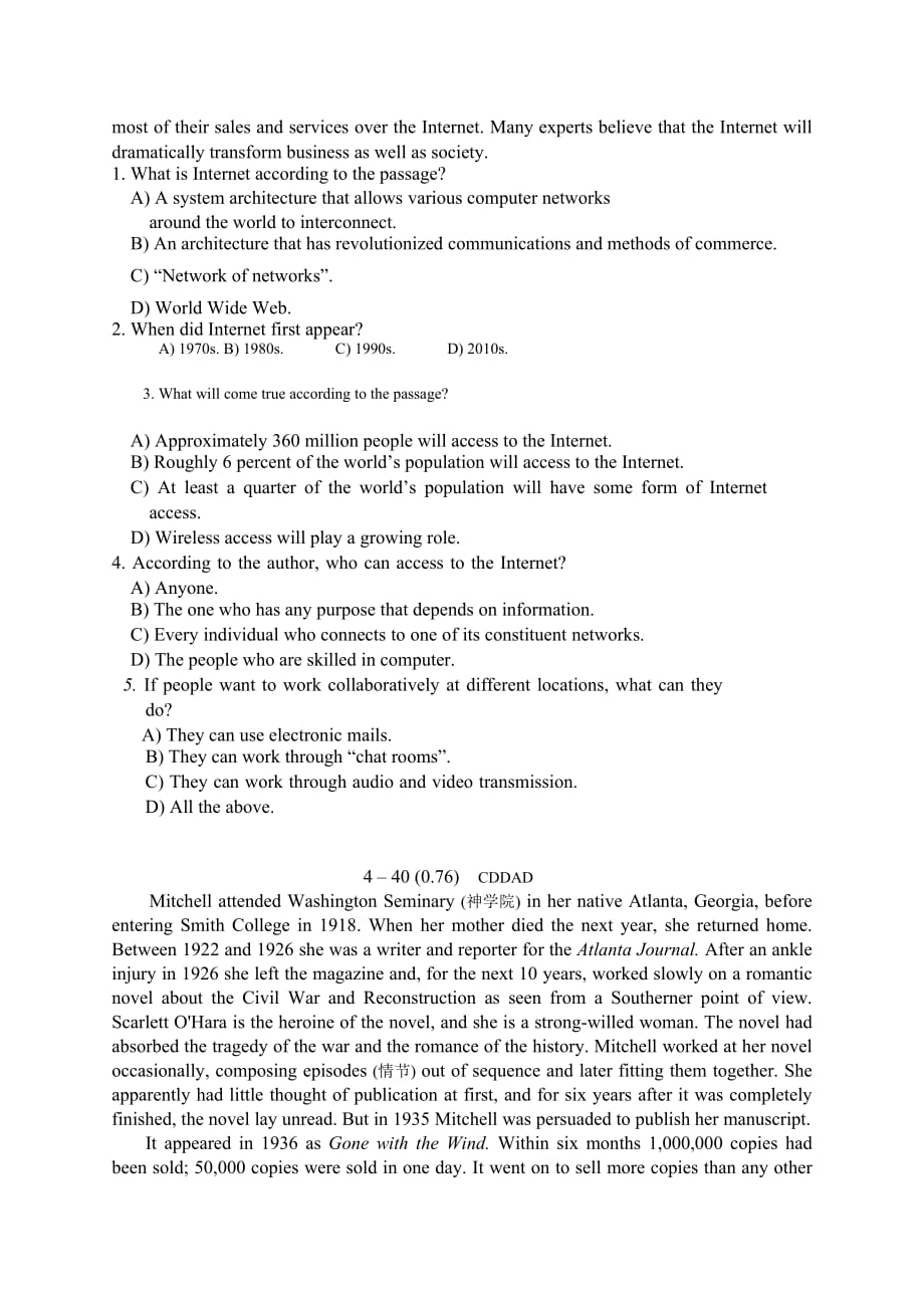 西安石油大学 英语4题库阅读7(0.79)A_第4页