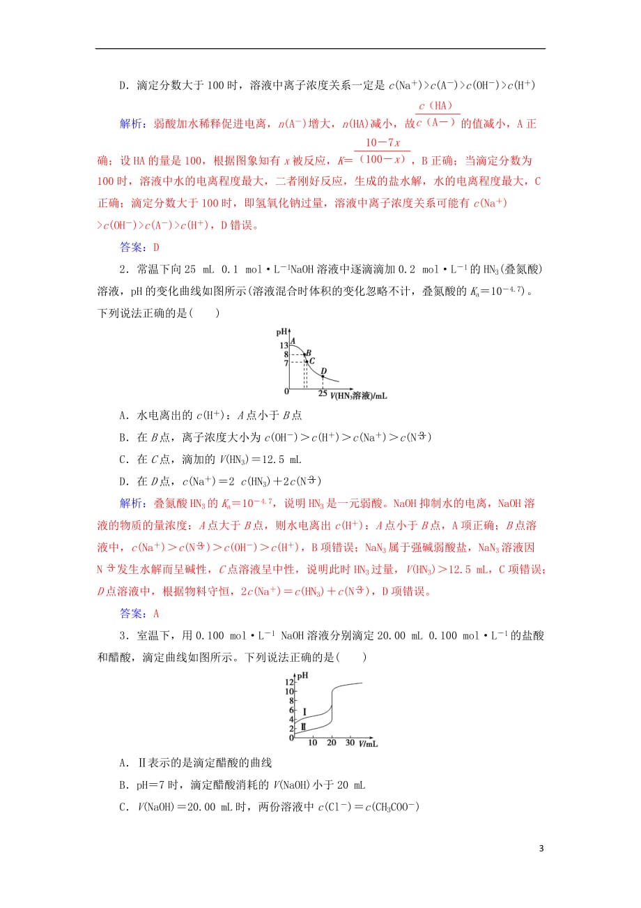 2019版高考化学一轮复习 全国卷热考微专题（17）综合考查电解质+溶液知识的图象问题学案_第3页