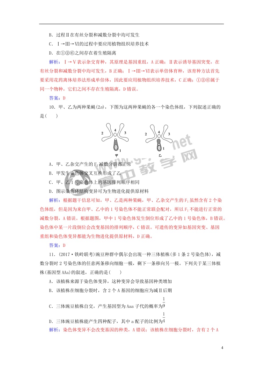 2019版高考生物总复习 第七单元 生物的变异、育种和进化 第2讲 染色体变异和育种课时跟踪练_第4页