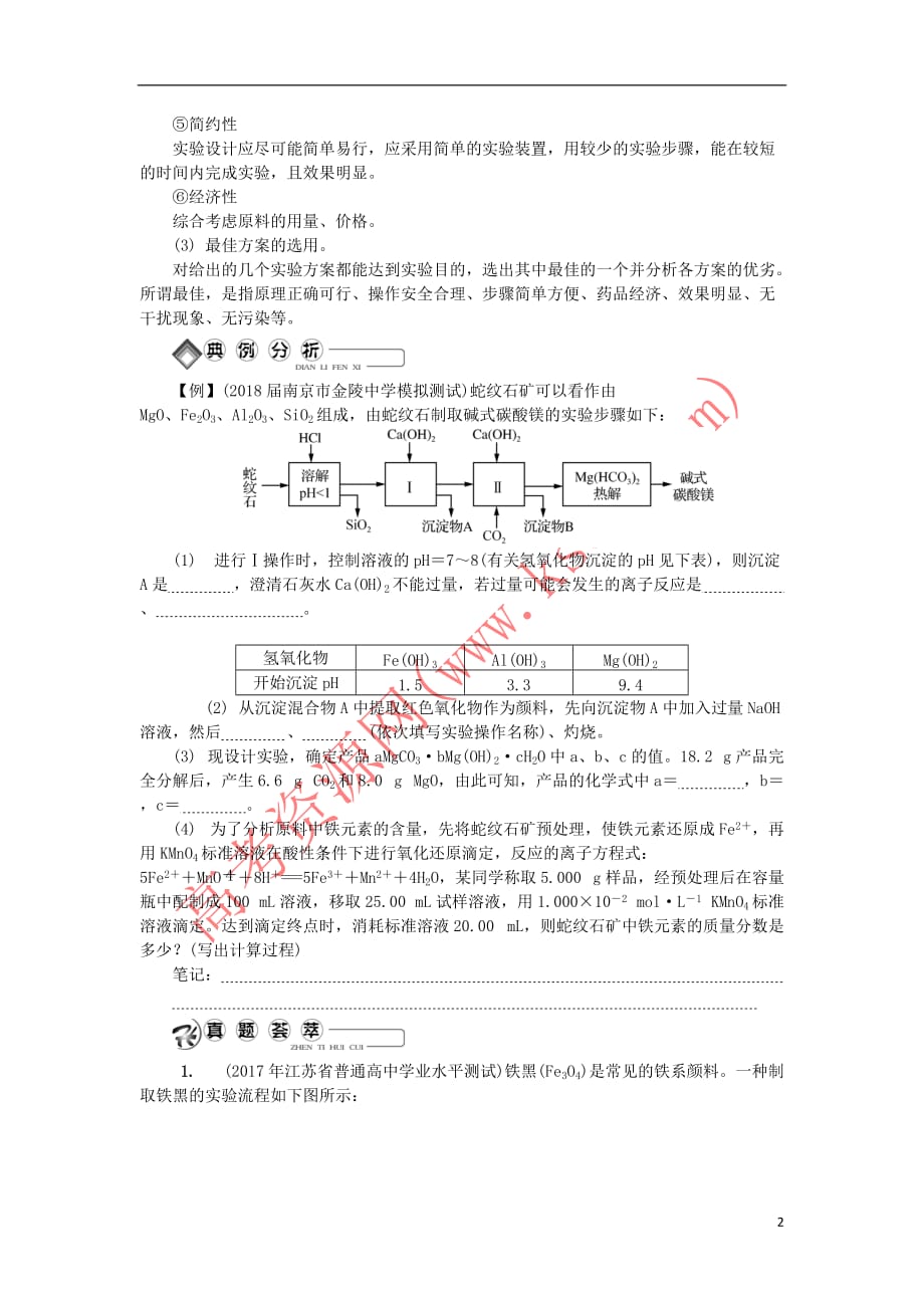 2018版江苏省高中化学第十六讲 实验设计和评价学业水平测试 新人教版必修1_第2页