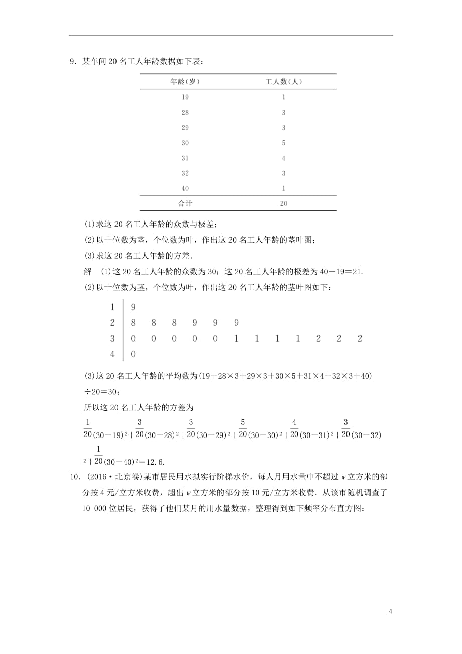 2019届高考数学大一轮复习第十章 统计与统计案例 第2讲 统计图表、数据的数字特征、用样本估计总体配套练习 文 北师大版_第4页