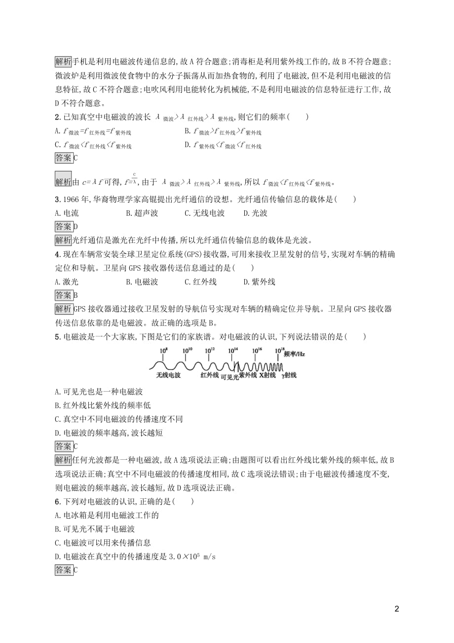 2019年中考物理总复习优化设计第一板块 教材知识梳理 第六单元 电与磁 信息 能源 第21课时 信息传递知能优化训练 新人教版_第2页