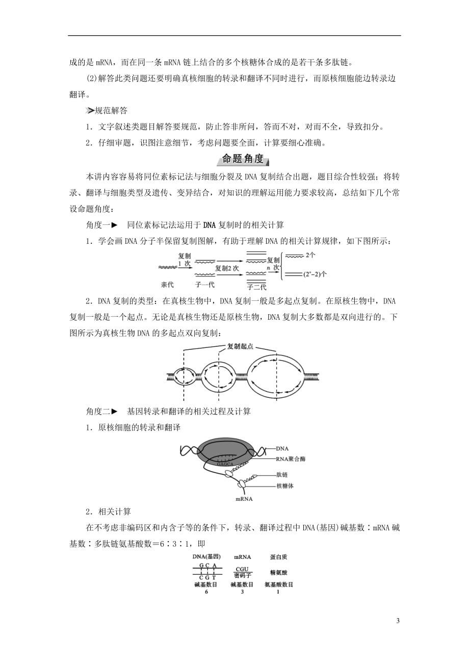 2019版高考生物大一轮复习 第25讲 DNA复制及基因表达的解题策略考题集萃实战演练_第3页