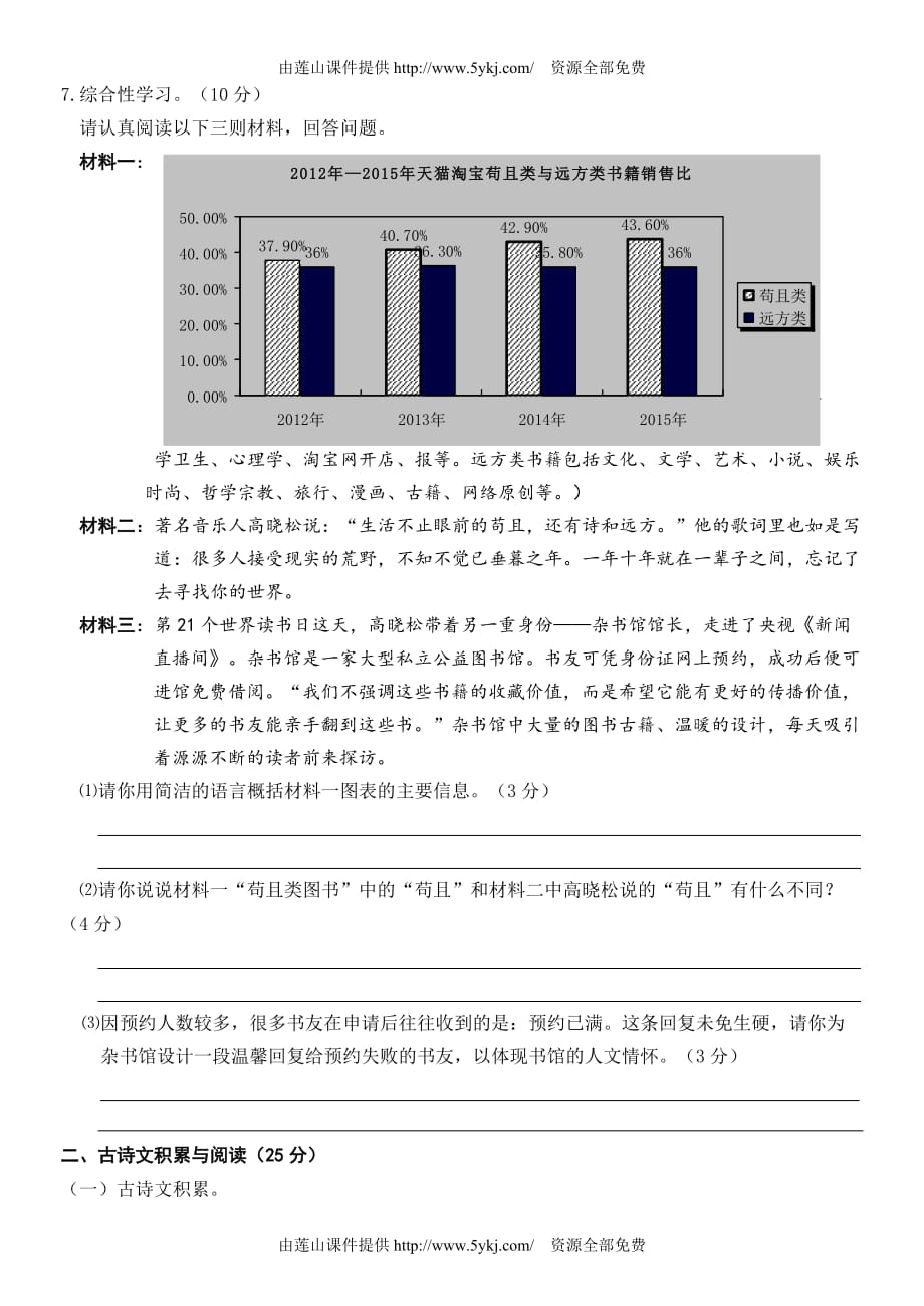 重庆市一中2016年初三5月一模语文试题_第2页