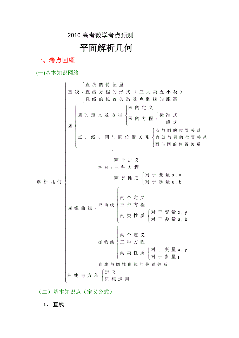 2010高考数学考点预测9平面解析几何初步_第1页