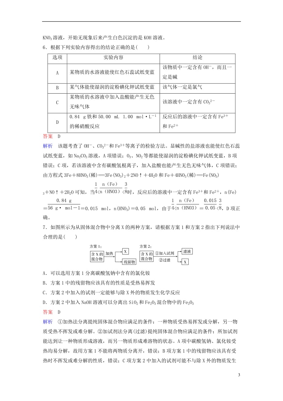 2019届高考化学一轮复习第十章 从实验学化学 题组层级快练31 物质的检验、分离和提纯_第3页