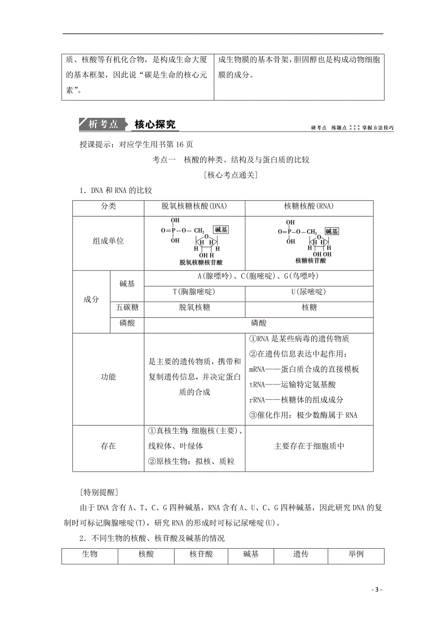 2018版高考生物一轮复习第一单元 细胞及其分子组成 第四讲 核酸、糖类和脂质学案 新人教版_第3页