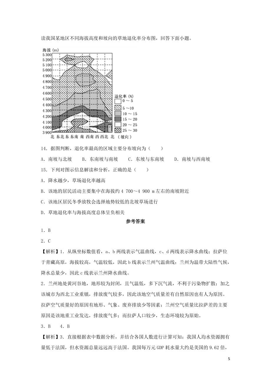 2019届高考地理二轮复习人类与地理环境的协调发展综合卷（含解析）_第5页