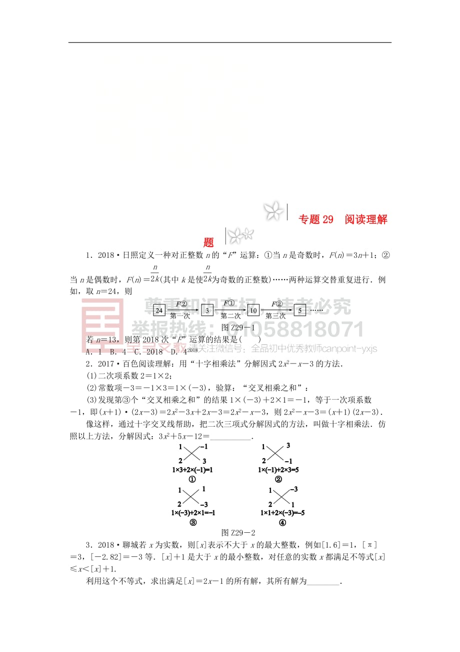 2019年中考数学专题复习小训练专题29 阅读理解题_第1页