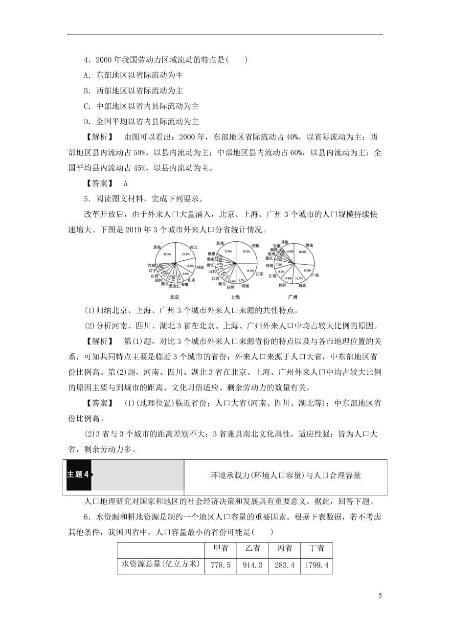 2018版高中地理第1章 人口的增长、迁移与合理容量章末分层突破 中图版必修2_第5页