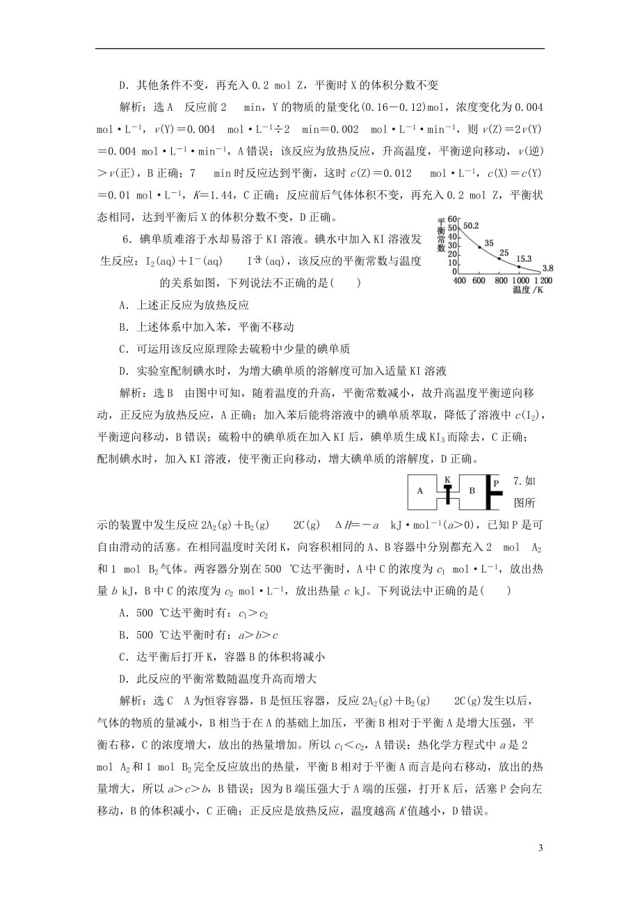 2018版高考化学二轮复习第七章 化学反应速率和化学平衡 7.3 化学平衡常数 化学反应进行的方向跟踪检测_第3页