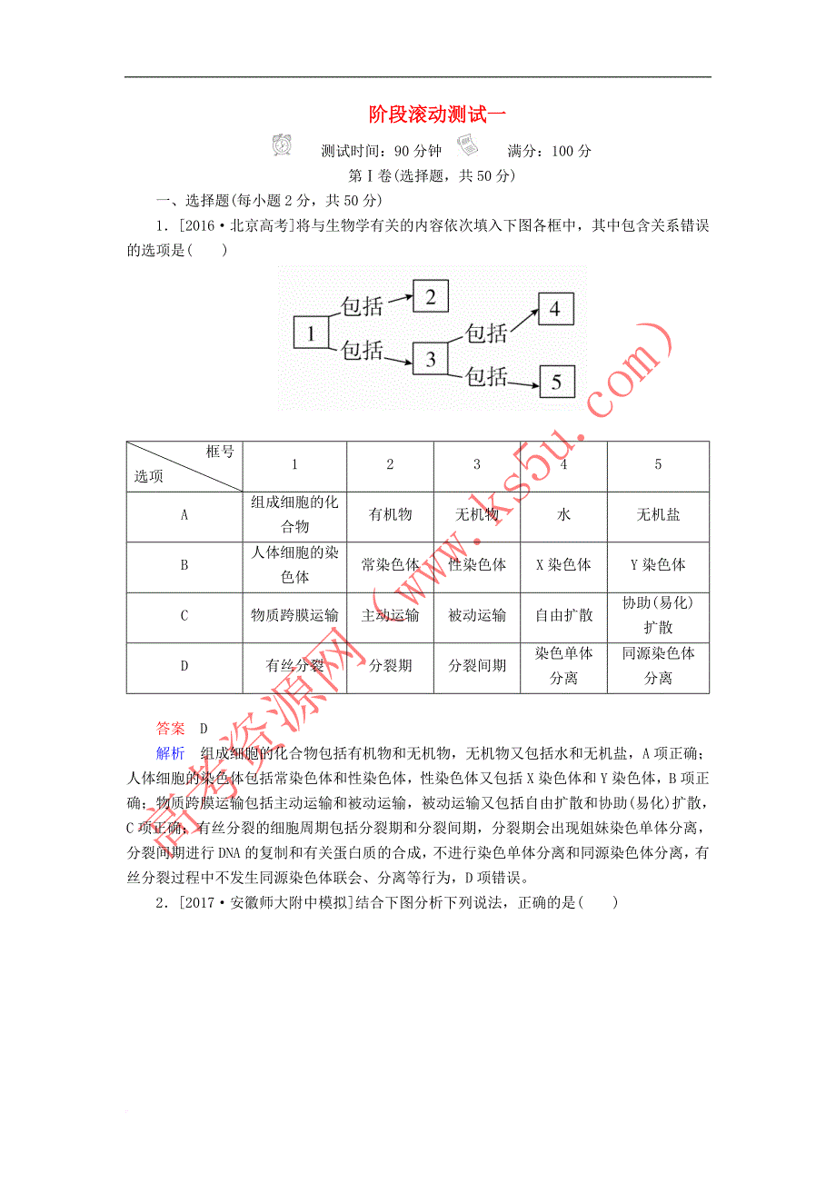 2018年高考生物阶段滚动测试1_第1页