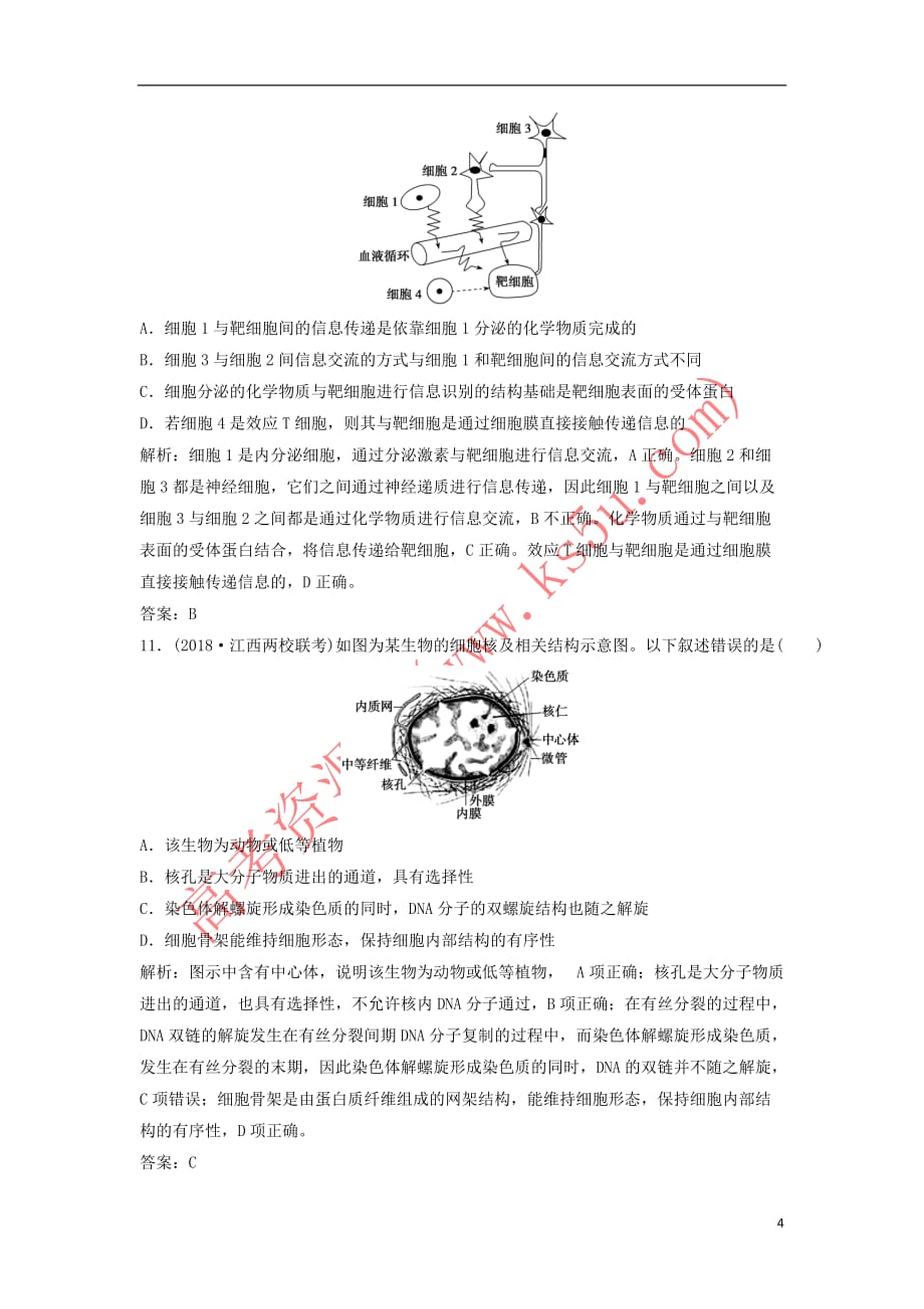 2019版高考生物一轮复习 第二单元 细胞的基本结构和物质运输 第二讲 细胞膜、细胞壁和细胞核练习 苏教版_第4页